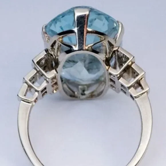 GORGEOUS ❤️925 Sterling Silver Sea Blue Aquamarine Ring Oval - Picture 4 of 10